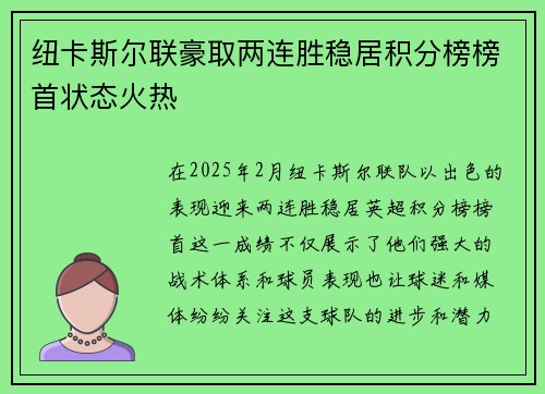 纽卡斯尔联豪取两连胜稳居积分榜榜首状态火热