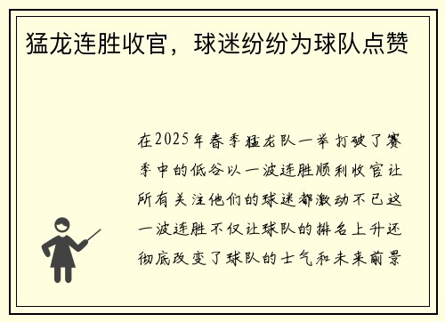 猛龙连胜收官，球迷纷纷为球队点赞
