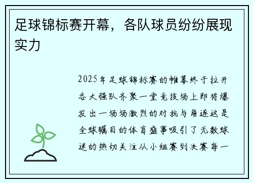 足球锦标赛开幕，各队球员纷纷展现实力