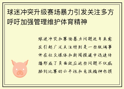 球迷冲突升级赛场暴力引发关注多方呼吁加强管理维护体育精神